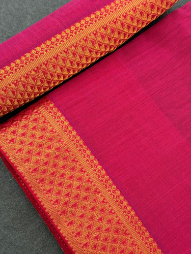 Handwoven Mangalgiri Cotton Saree | Magenta Pink | Gold Zari | Handwoven | Ships from California